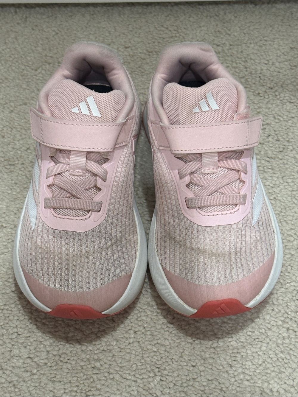 adidas Kids Light Pink Mesh Sneakers with Hook-and-Loop Strap